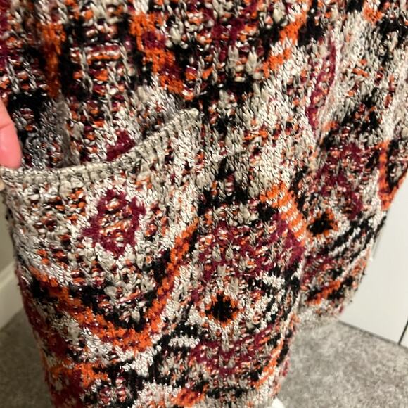 J.Jill Open Front tribal Aztec Long boxy sweater Cardigan with pockets M Medium - Picture 6 of 16